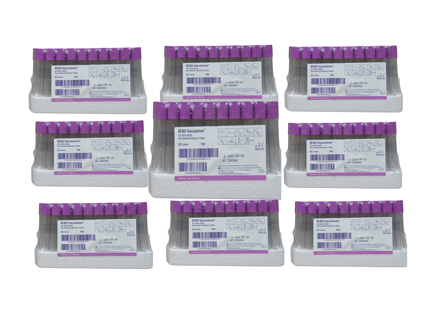 BD Vacutainer K2 EDTA (K2E) 10ML 16x100mm Hemogram Pack of 100 sets Total 1000 Units-366643